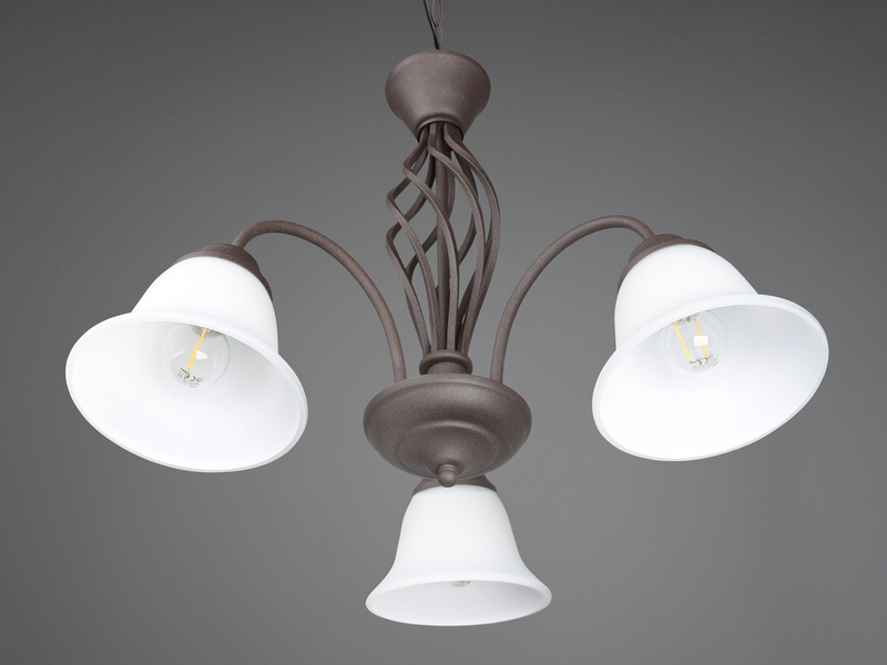 Pendelleuchte RUSTICA 3-flammig in Rostoptik mit Glasschirmen, Ø 55cm