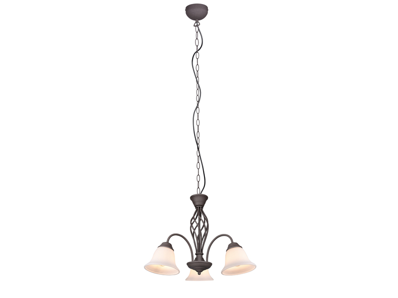 Pendelleuchte RUSTICA 3-flammig in Rostoptik mit Glasschirmen, Ø 55cm