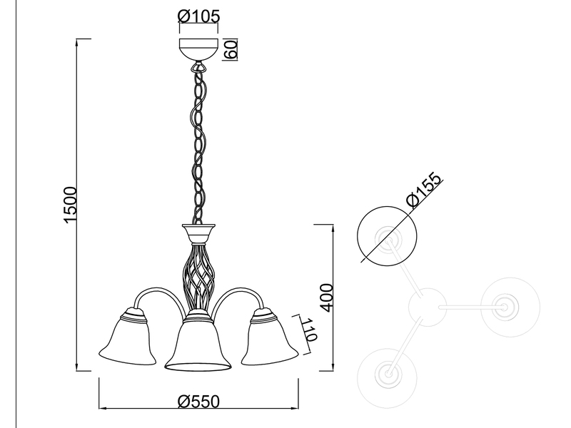 3-flammige Pendelleuchte RUSTICA Ø 55cm in Rostoptik mit Glasschirmen