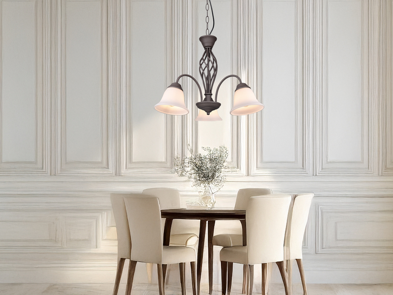 Pendelleuchte RUSTICA 3-flammig in Rostoptik mit Glasschirmen, Ø 55cm