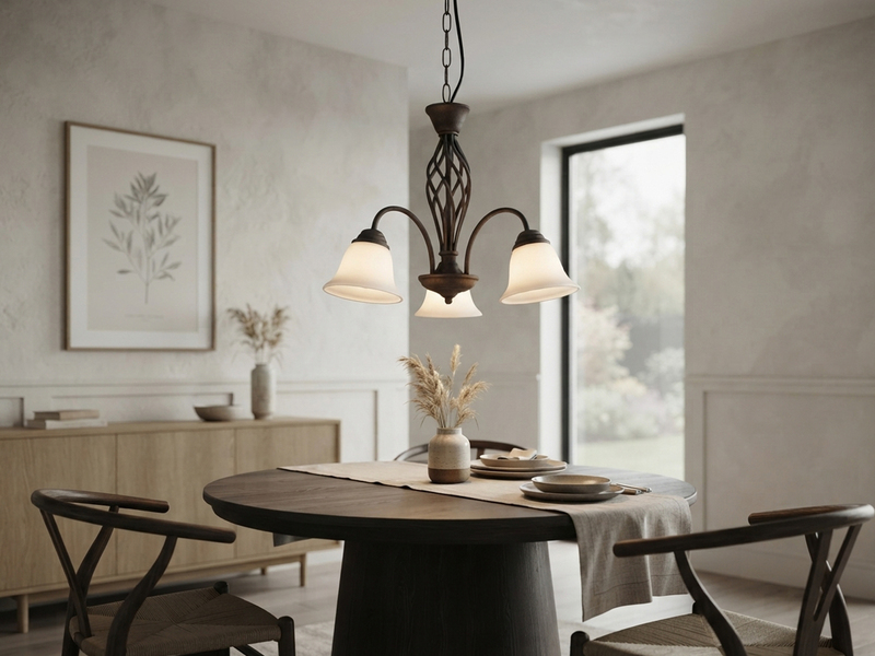 Pendelleuchte RUSTICA 3-flammig in Rostoptik mit Glasschirmen, Ø 55cm
