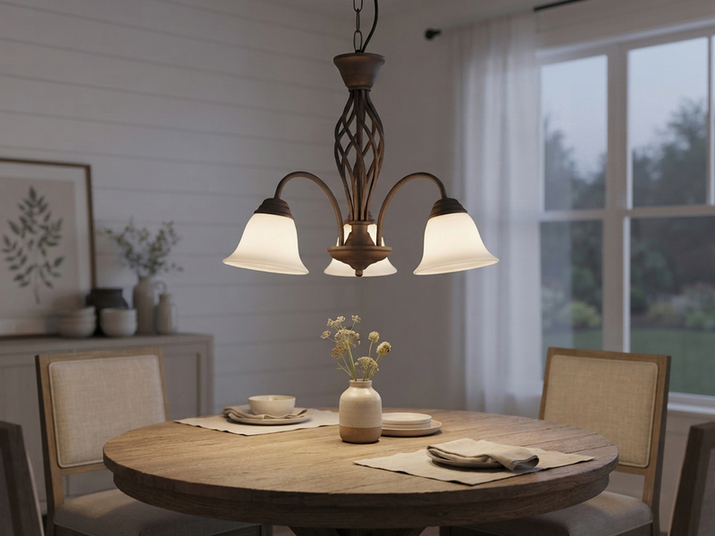 Pendelleuchte RUSTICA 3-flammig in Rostoptik mit Glasschirmen, Ø 55cm