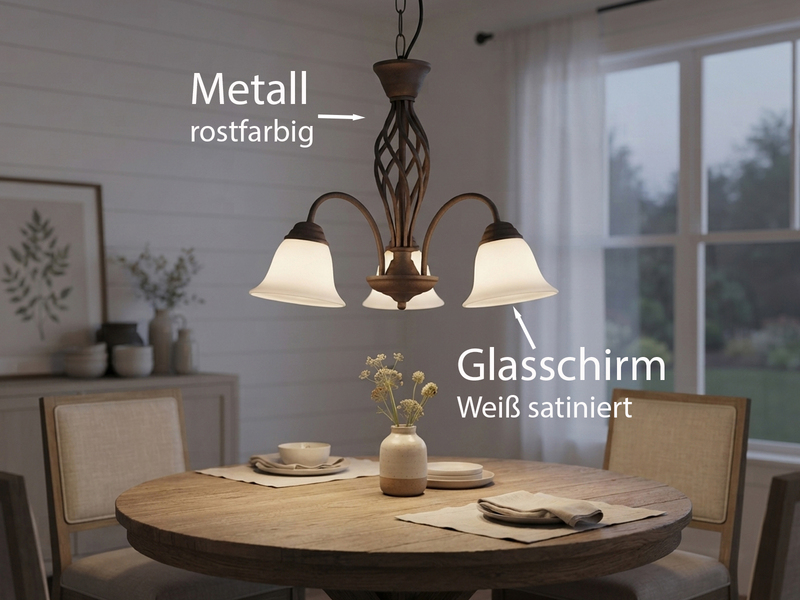 Pendelleuchte RUSTICA 3-flammig in Rostoptik mit Glasschirmen, Ø 55cm