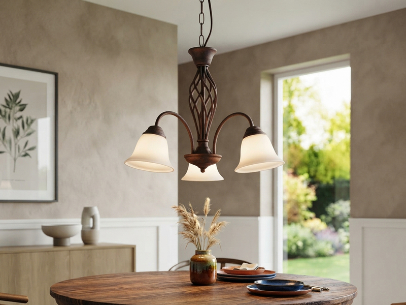 Pendelleuchte RUSTICA 3-flammig in Rostoptik mit Glasschirmen, Ø 55cm