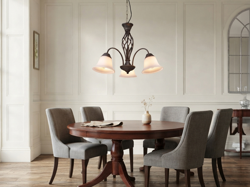 Pendelleuchte RUSTICA 3-flammig in Rostoptik mit Glasschirmen, Ø 55cm