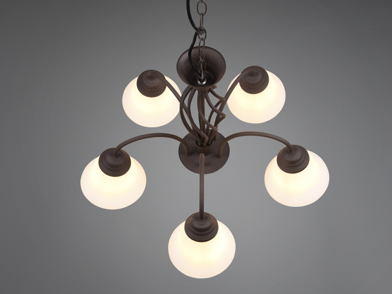 Pendelleuchte RUSTICA 5-flammig in Rostoptik mit Glasschirmen, Ø 60cm