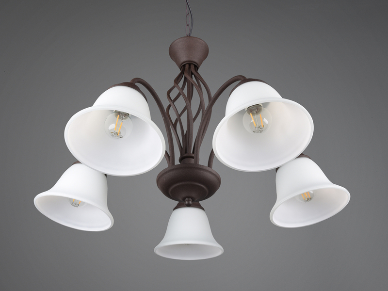 Pendelleuchte RUSTICA 5-flammig in Rostoptik mit Glasschirmen, Ø 60cm