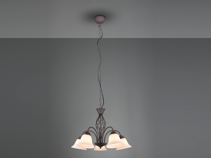 Pendelleuchte RUSTICA 5-flammig in Rostoptik mit Glasschirmen, Ø 60cm