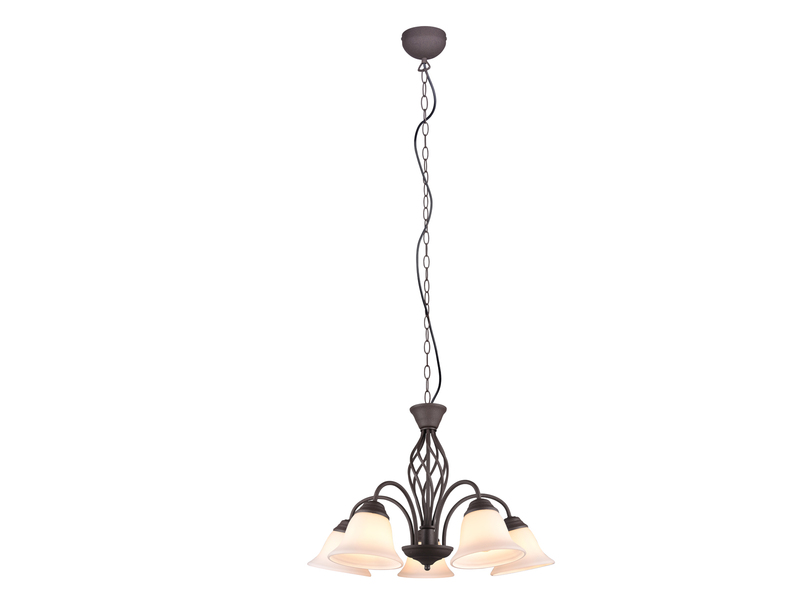 Pendelleuchte RUSTICA 5-flammig in Rostoptik mit Glasschirmen, Ø 60cm