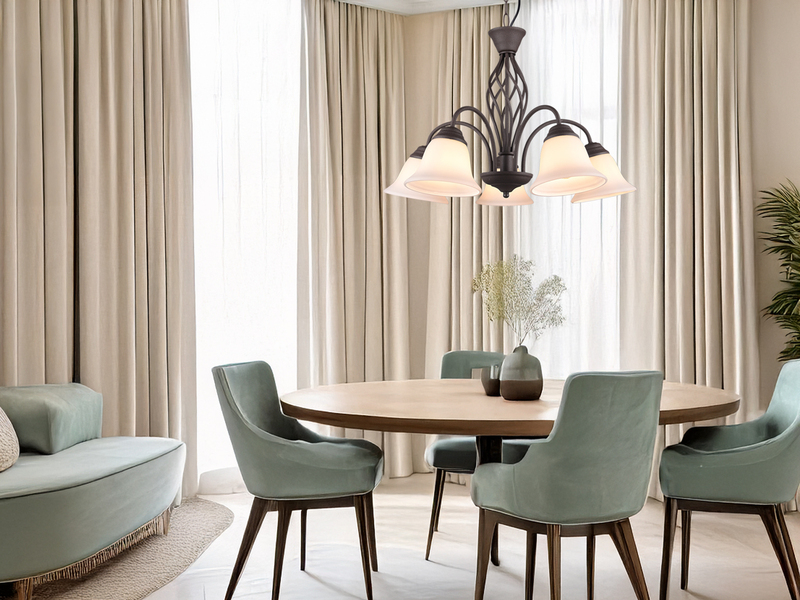 Pendelleuchte RUSTICA 5-flammig in Rostoptik mit Glasschirmen, Ø 60cm