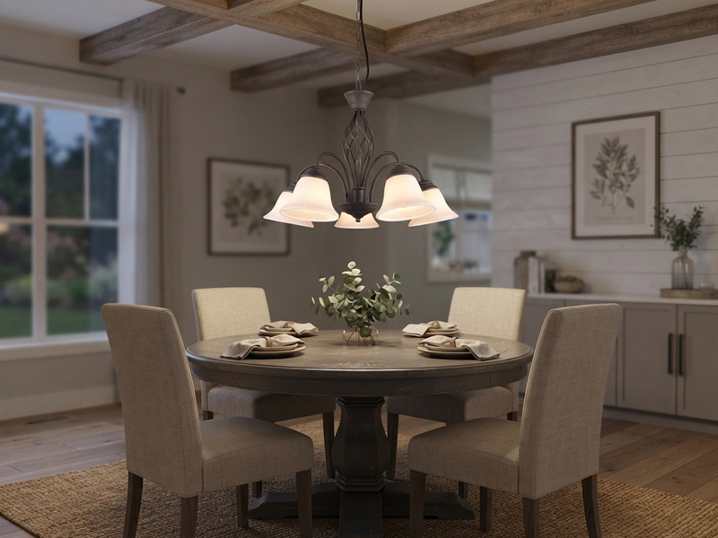 Pendelleuchte RUSTICA 5-flammig in Rostoptik mit Glasschirmen, Ø 60cm