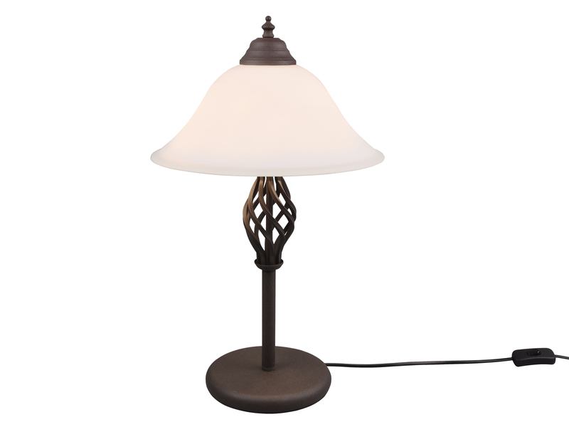 Große Tischlampe RUSTICA Landhausstil Rostoptik mit Glasschirm, Höhe 50cm