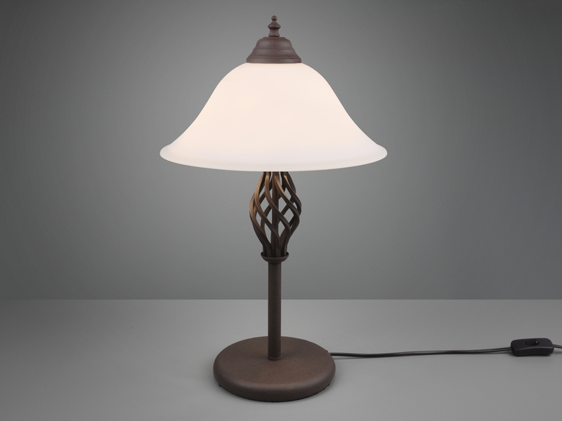 Große Tischlampe RUSTICA Landhausstil Rostoptik mit Glasschirm, Höhe 50cm