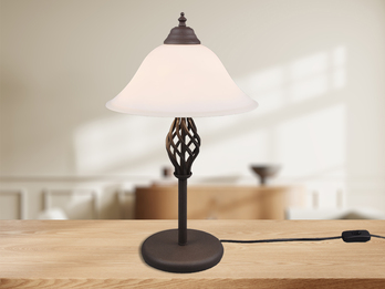 Große Tischlampe RUSTICA Landhausstil Rostoptik mit Glasschirm, Höhe 50cm