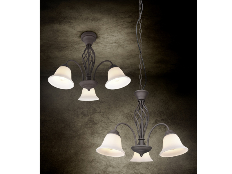 Deckenleuchte 3-flammig Rostoptik mit Glasschirmen Weiß & E14 LEDs Ø 55cm