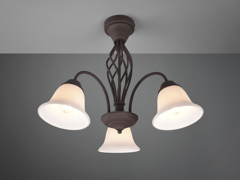 Deckenleuchte 3-flammig Rostoptik mit Glasschirmen Weiß & E14 LEDs Ø 55cm