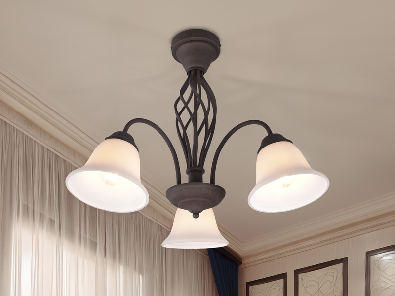 Deckenleuchte 3-flammig Rostoptik mit Glasschirmen Weiß & E14 LEDs Ø 55cm