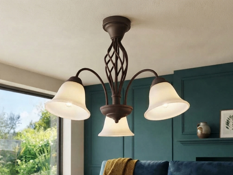 Deckenleuchte 3-flammig Rostoptik mit Glasschirmen Weiß & E14 LEDs Ø 55cm