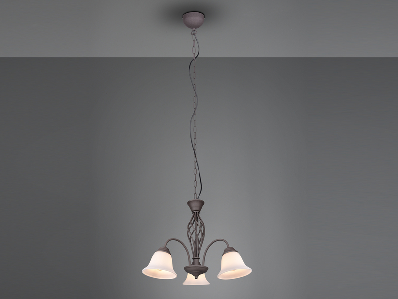 LED Pendelleuchte 3-flammig in Rostoptik mit Glasschirmen, Ø 55cm
