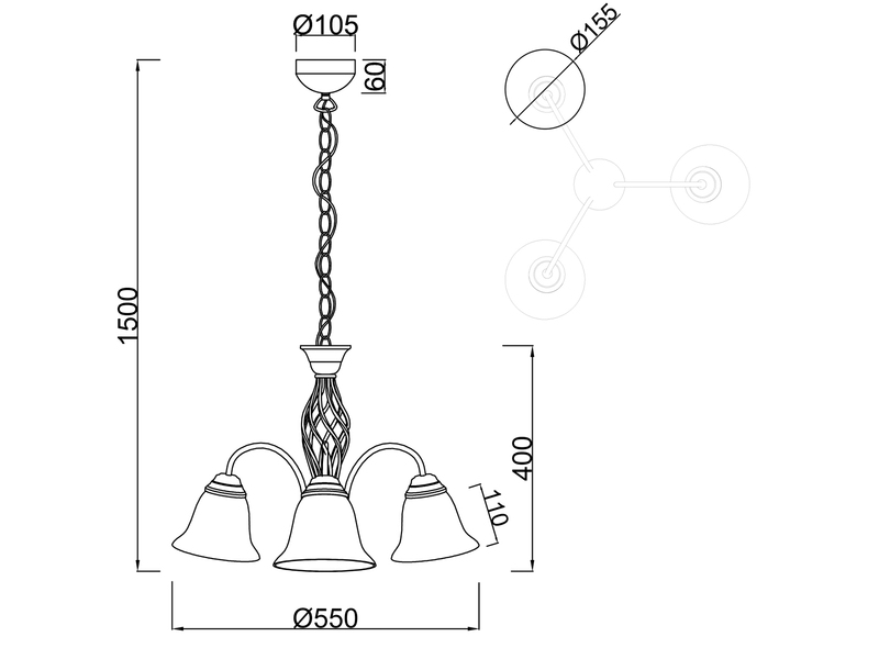 Pendelleuchte 3-flammig in Rostoptik, Glasschirme Weiß mit E14 LED, Ø 55cm