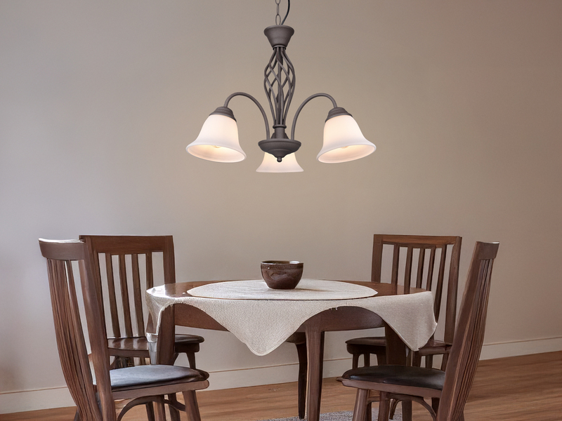 Pendelleuchte 3-flammig in Rostoptik, Glasschirme Weiß mit E14 LED, Ø 55cm