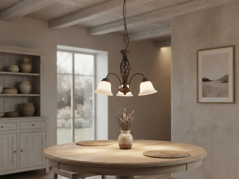 Pendelleuchte 3-flammig in Rostoptik, Glasschirme Weiß mit E14 LED, Ø 55cm