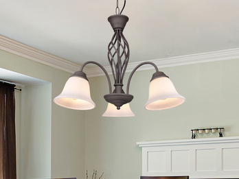 Pendelleuchte 3-flammig in Rostoptik, Glasschirme Weiß mit E14 LED, Ø 55cm