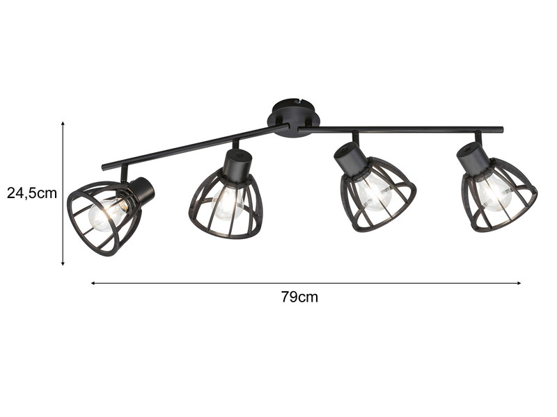 Deckenstrahler TILDA Industrial mit Holz Schwarz 4 flammig