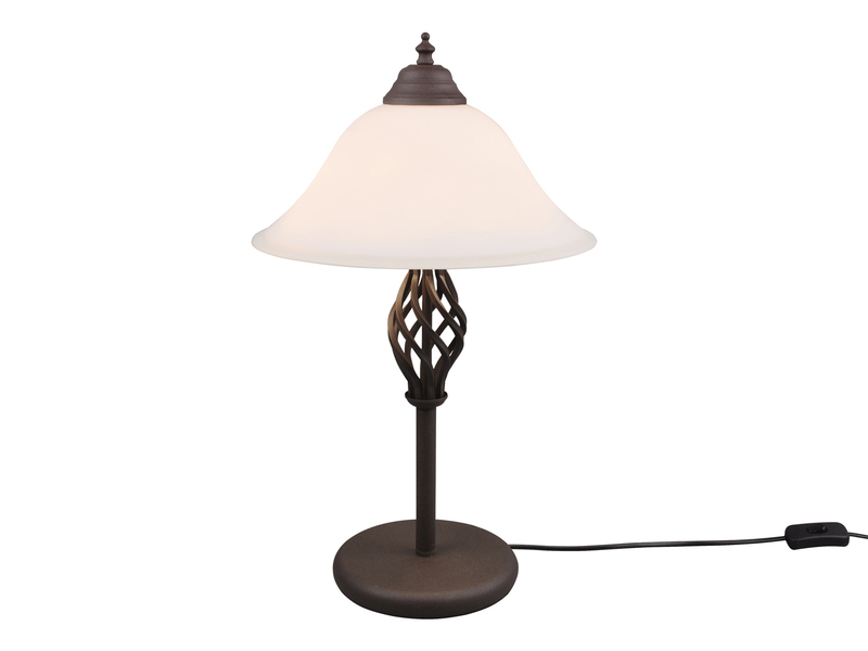 Große Tischleuchte im Landhausstil Rostoptik mit Glasschirm & E14 LED, Höhe 50cm