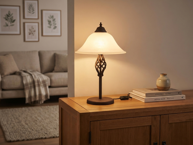Große Tischleuchte im Landhausstil Rostoptik mit Glasschirm & E14 LED, Höhe 50cm