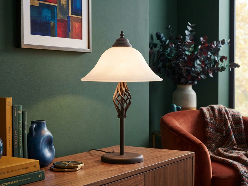 Große Tischleuchte im Landhausstil Rostoptik mit Glasschirm & E14 LED, Höhe 50cm