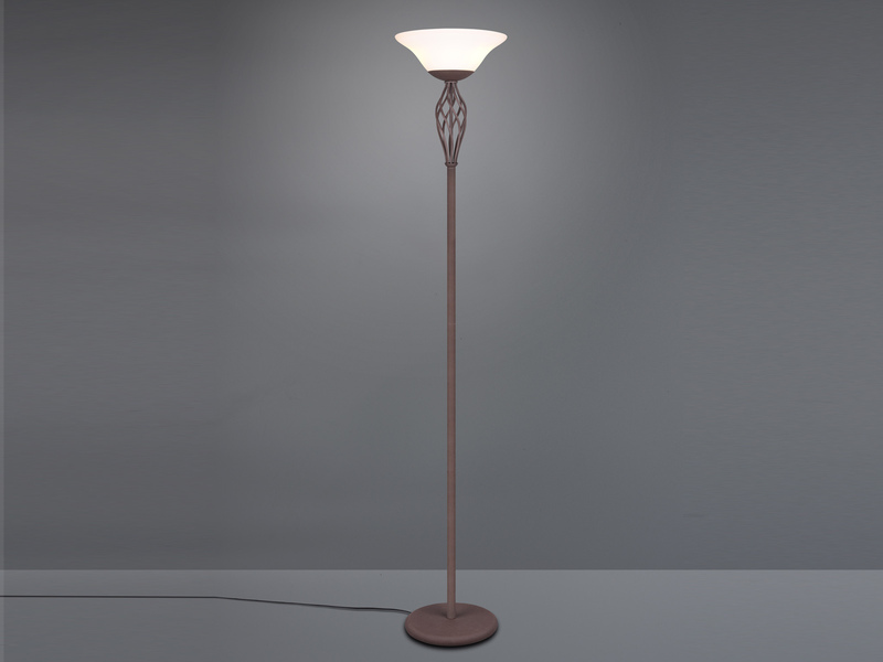 Deckenfluter Landhausstil Rostoptik mit Glasschirm Weiß & E27 LED, Höhe 180cm