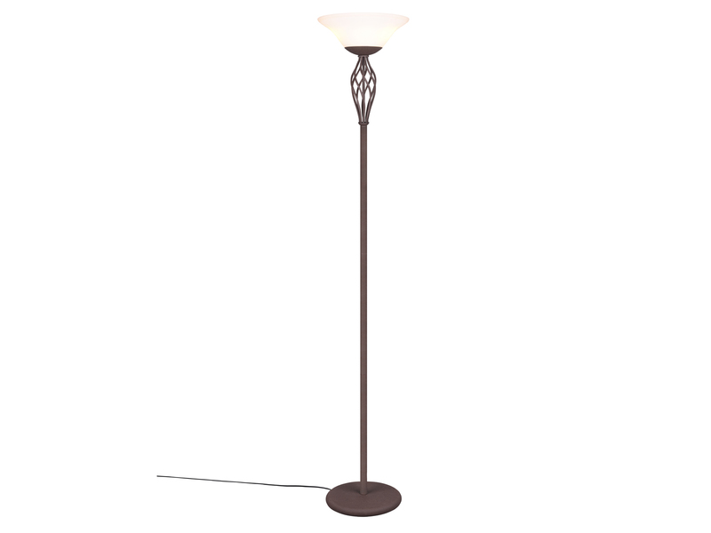Deckenfluter Landhausstil Rostoptik mit Glasschirm Weiß & E27 LED, Höhe 180cm