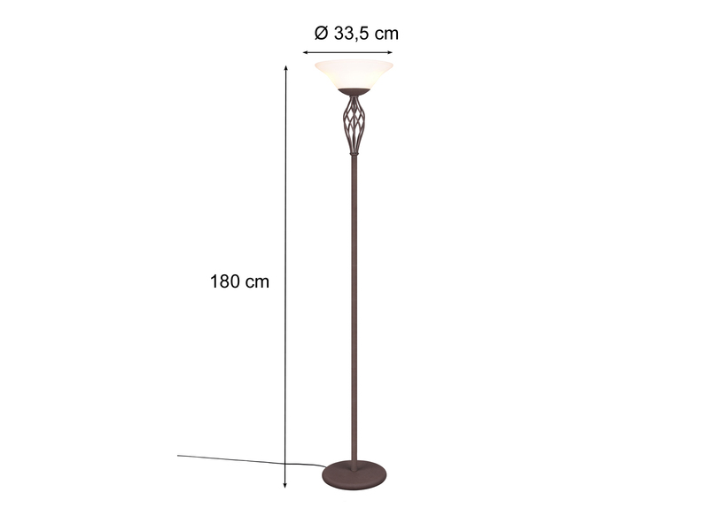Deckenfluter Landhausstil Rostoptik mit Glasschirm Weiß & E27 LED, Höhe 180cm