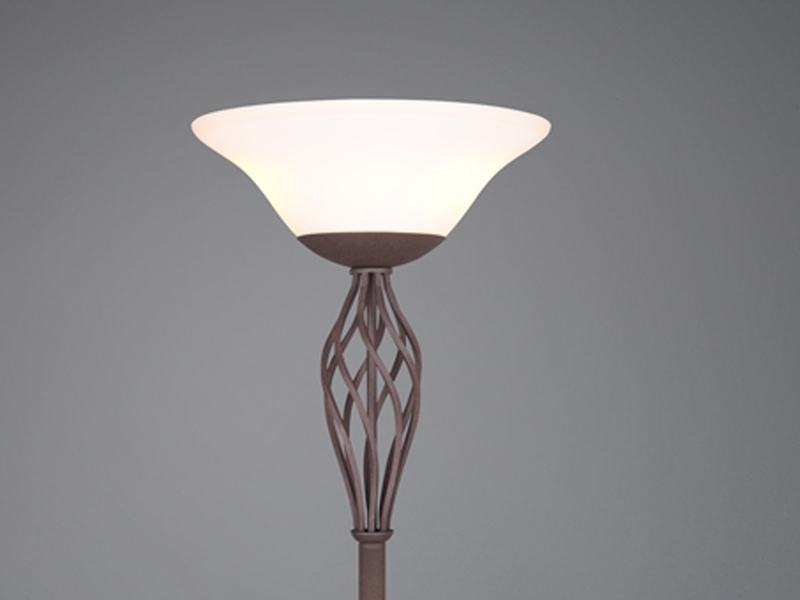 Deckenfluter Landhausstil Rostoptik mit Glasschirm Weiß & E27 LED, Höhe 180cm
