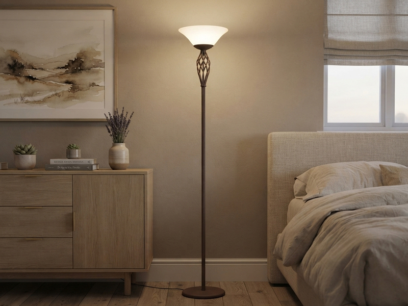 Deckenfluter Landhausstil Rostoptik mit Glasschirm Weiß & E27 LED, Höhe 180cm