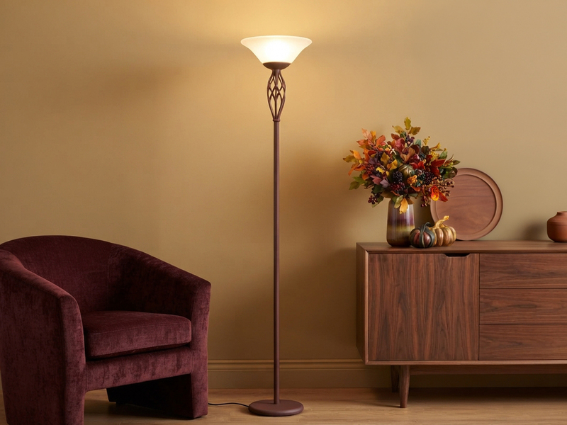 Deckenfluter Landhausstil Rostoptik mit Glasschirm Weiß & E27 LED, Höhe 180cm