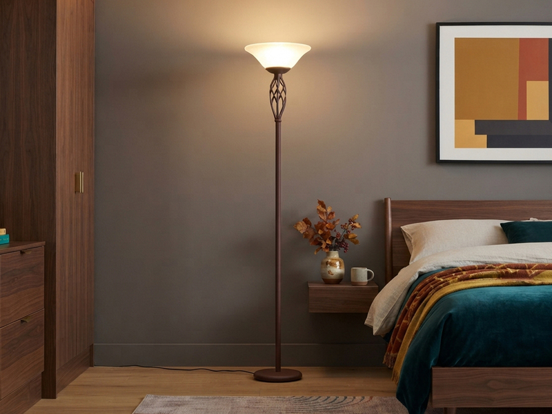 Deckenfluter Landhausstil Rostoptik mit Glasschirm Weiß & E27 LED, Höhe 180cm