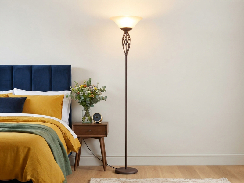 Deckenfluter Landhausstil Rostoptik mit Glasschirm Weiß & E27 LED, Höhe 180cm