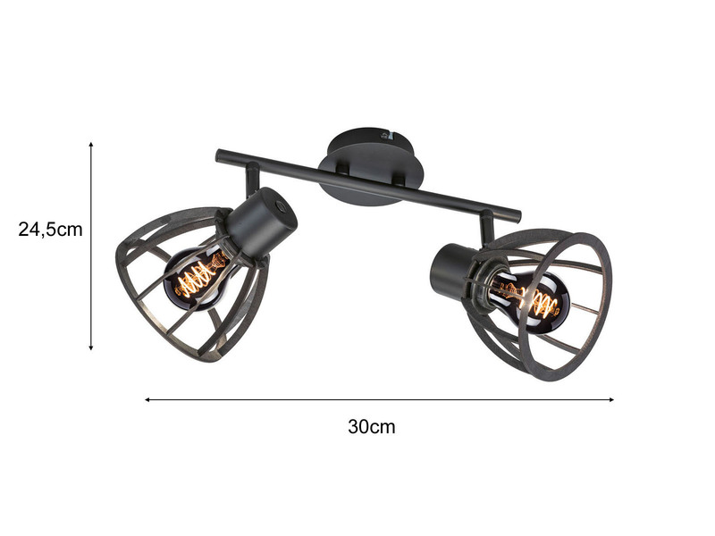 Deckenstrahler Industrial Holz Schwarz 2 flammig mit Deko LED