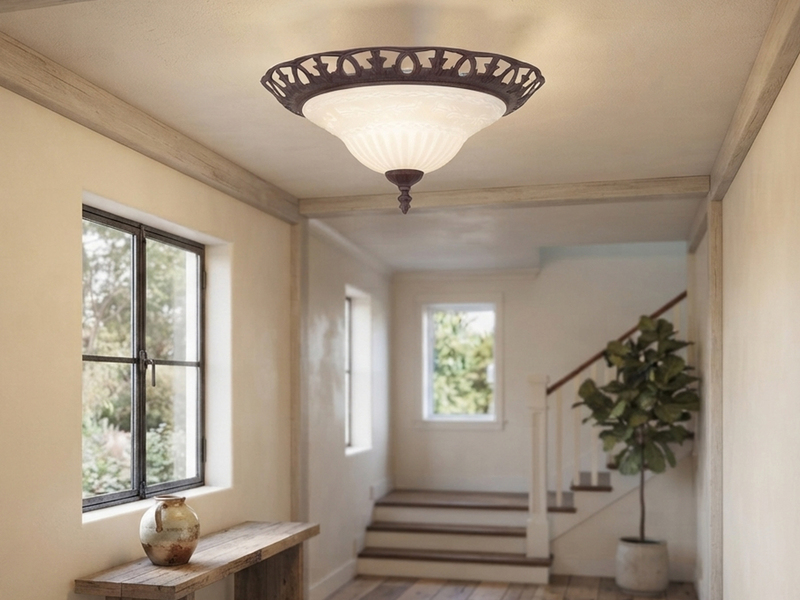 Deckenleuchte Landhausstil Rostoptik mit Glasschirm Weiß & E27 LED Ø 38cm