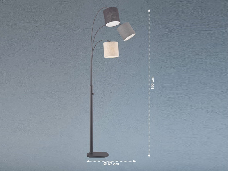 Stehlampe SHADE mehrflammig Schwarz 3 Lampenschirme Leinen - 186cm groß