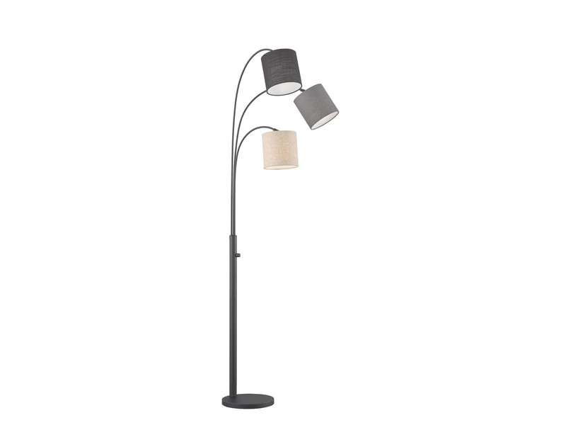 LED Stehlampe mehrflammig Schwarz 3 Lampenschirme Leinen - 186cm groß