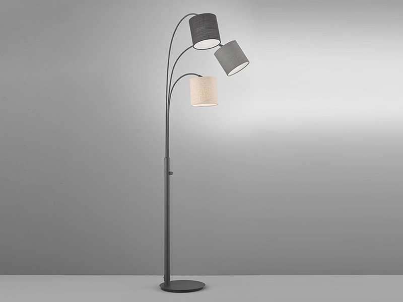 Große LED Stehlampe 3-flammig mit Lampenschirmen aus Leinen, Höhe 186cm