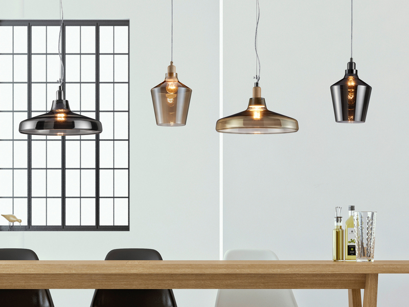 LED Pendelleuchte 1-flammig klein mit Rauchglas Lampenschirm, Ø 20cm