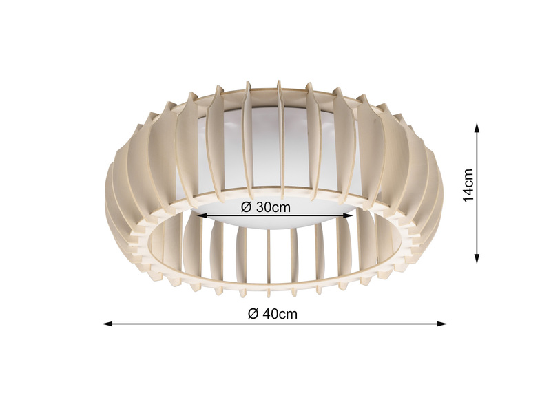 Dimmbare LED Deckenleuchte MONTE mit Naturholzlamellen Ø 40cm