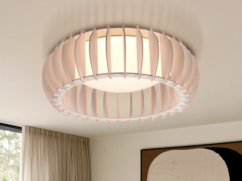 Dimmbare LED Deckenleuchte MONTE mit Naturholzlamellen, Ø 40cm