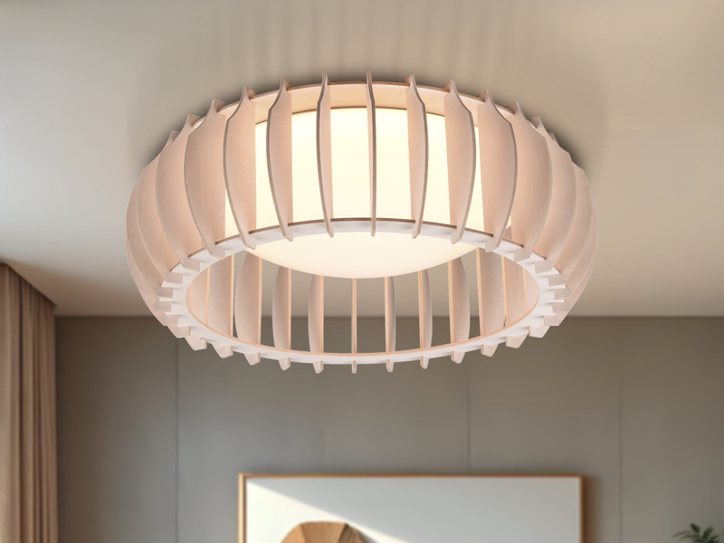 Dimmbare LED Deckenleuchte MONTE mit Naturholzlamellen, Ø 40cm