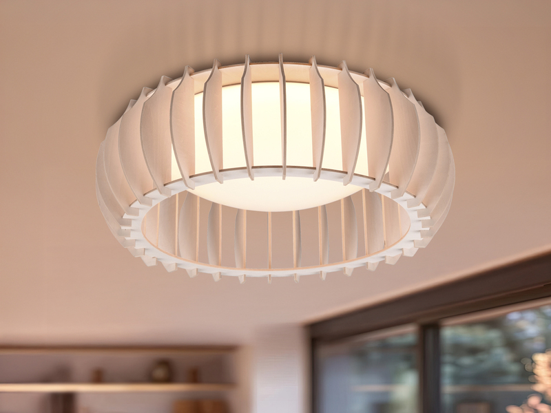 Dimmbare LED Deckenleuchte MONTE mit Naturholzlamellen, Ø 40cm