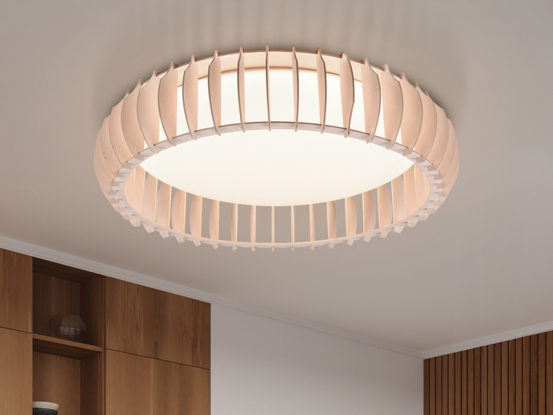 Große LED Deckenleuchte MONTE mit Naturholzlamellen & Fernbedienung, Ø 60cm